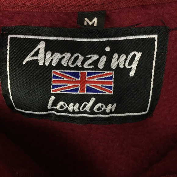 London England Burgundy Full Zip Hoodie - Picture 2 of 6